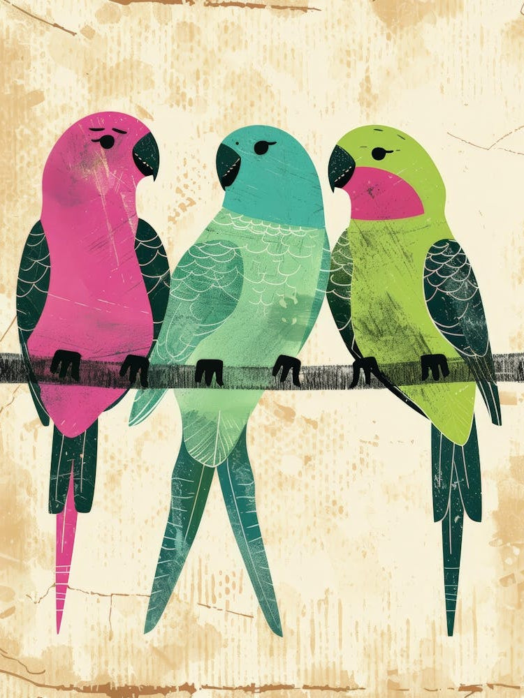 Three Parrots On A Branch