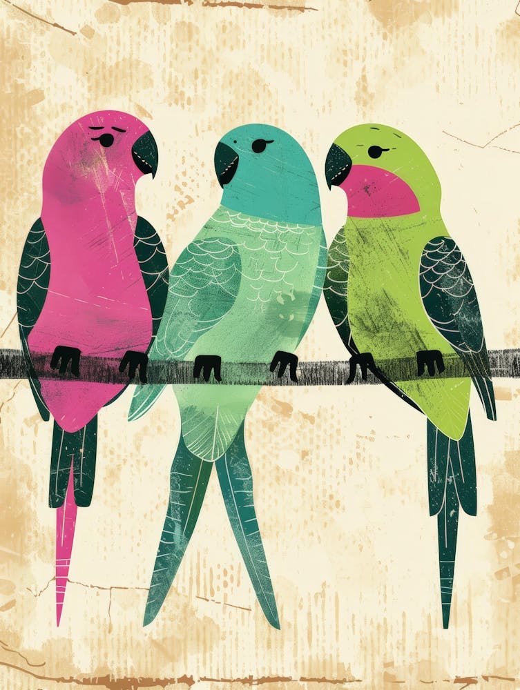 Three Parrots On A Branch