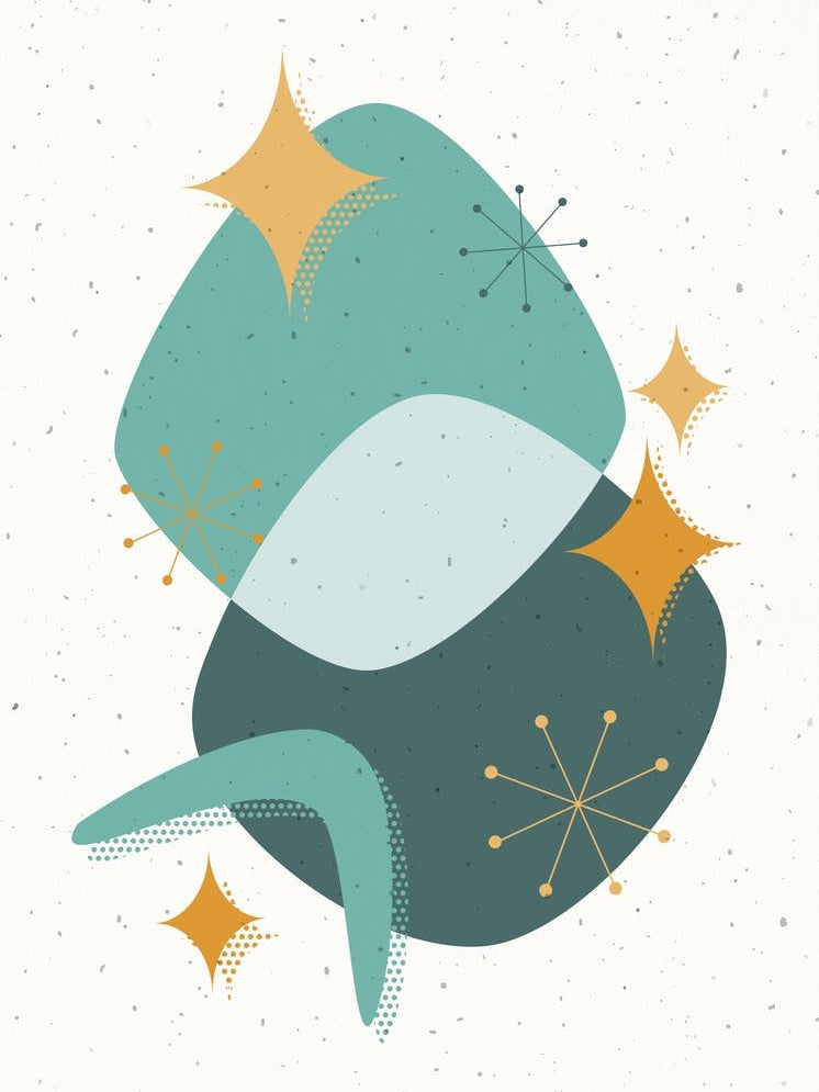 Mid Century Atomic Age Absract 17 Teal, Orange