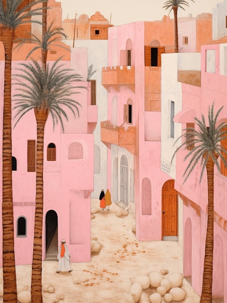 Djerba Tunisia 1 Vintage Pink Travel Illustration