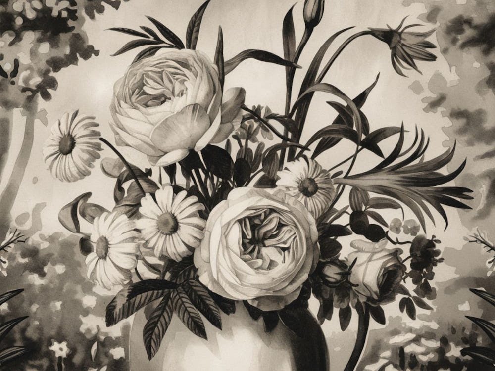 Vintage Flower Painting Classic Monochrome Roses