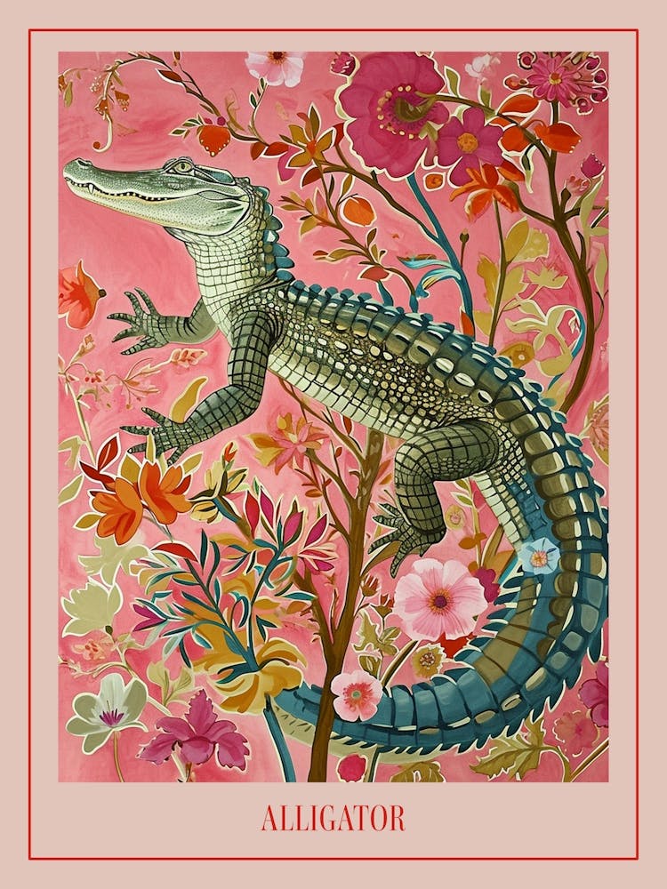 Floral Animal Painting Alligator 1 Poster