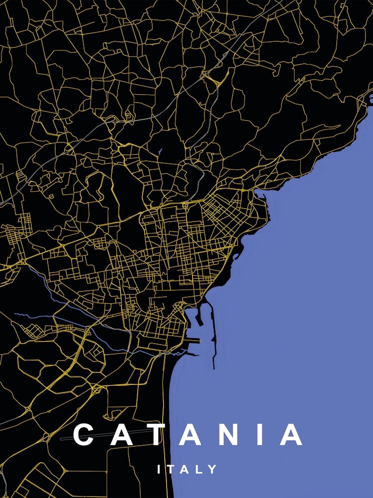 Catania Italy City Map Black and Gold