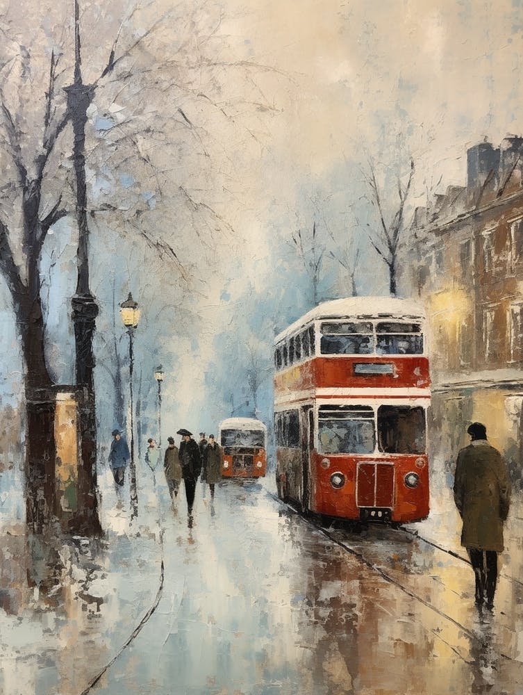 Vintage Winter Painting London England 4