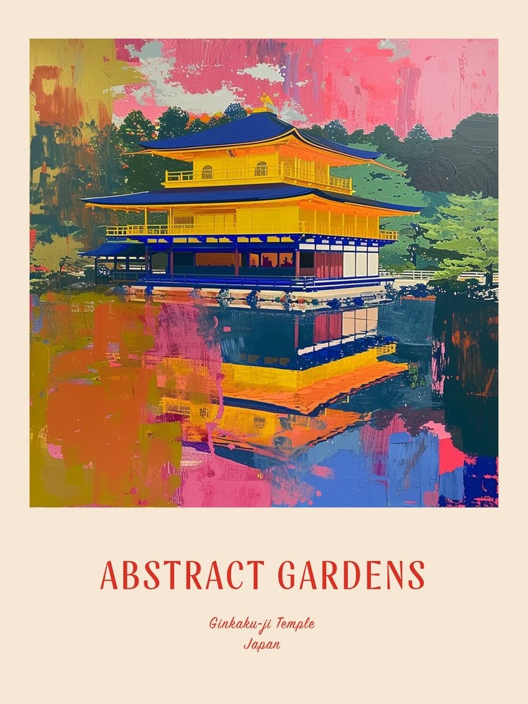 Colourful Gardens Ginkaku Ji  Temple Japan 5 Red Poster
