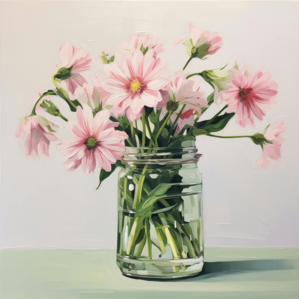 Pink Flowers In A Mason Jar