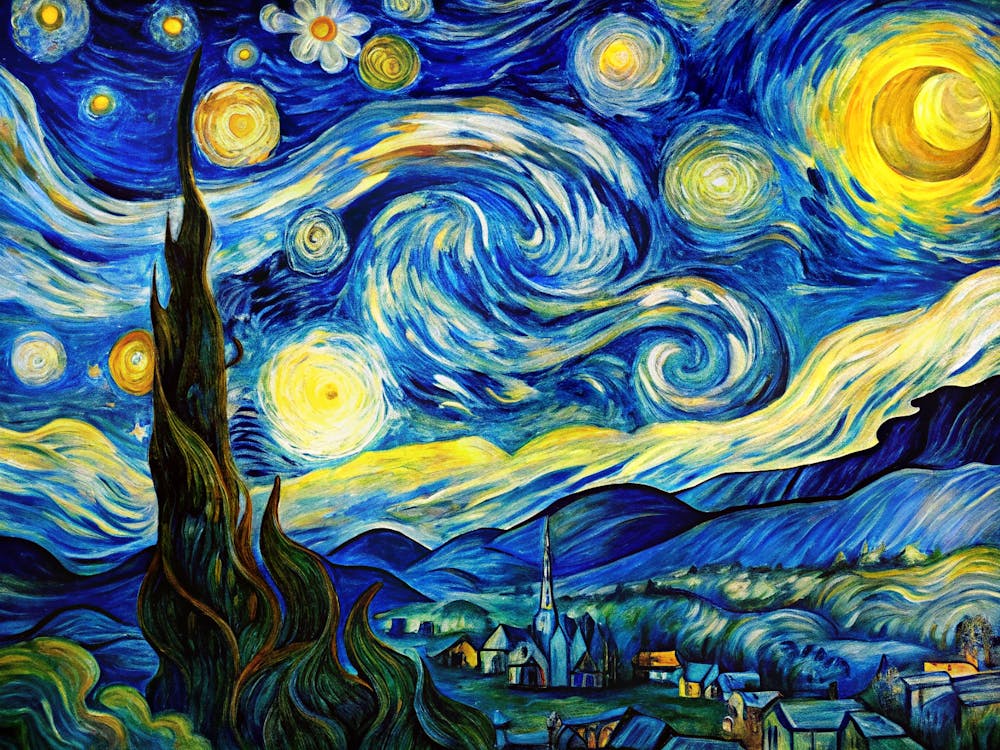Van Gogh A Dreamy Night Sky With Swirling Blue And