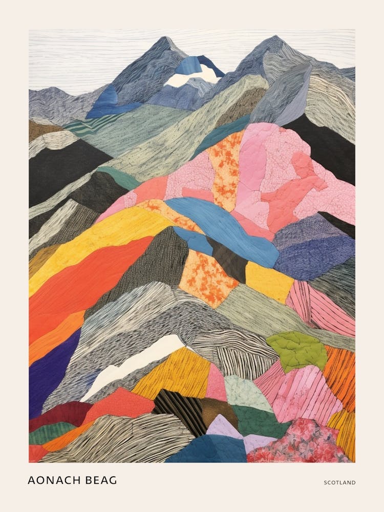 Aonach Beag Scotland 2 Colourful Mountain Illustration Poster