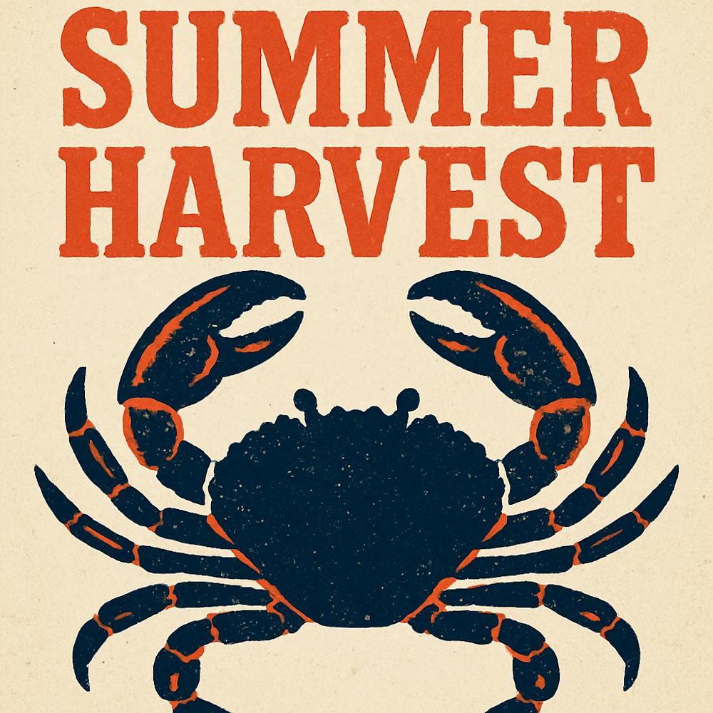 Summer Harvest,beach art, Summer Art, Crab vintage art