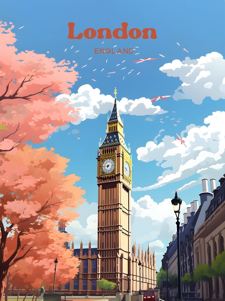 London England Spring Modern Travel Illustration