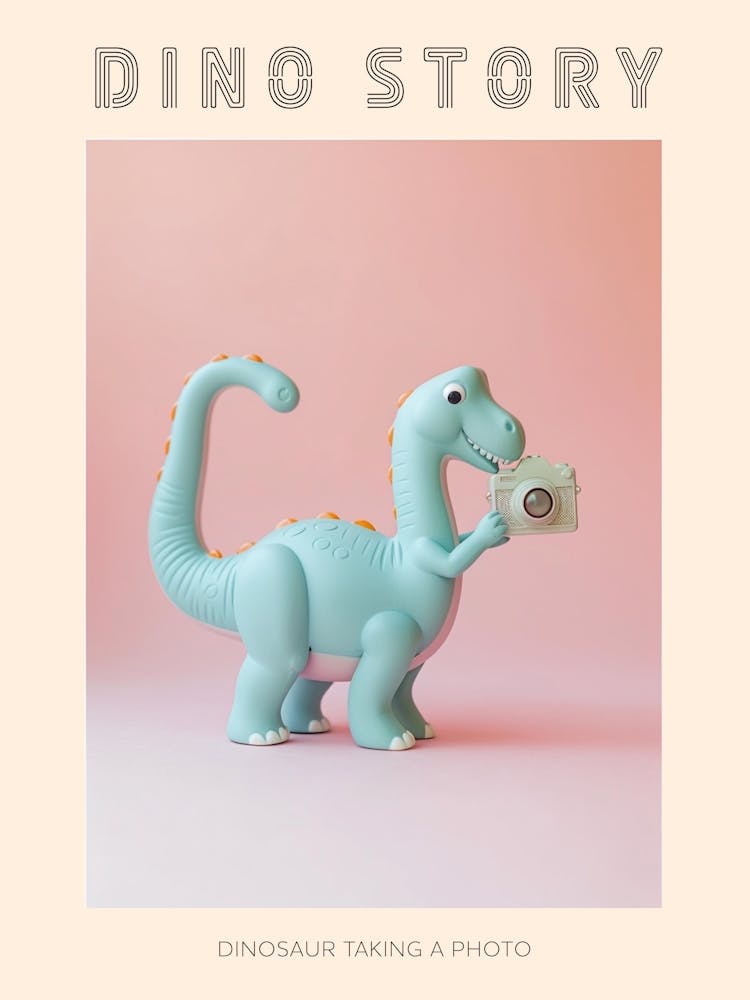 Pastel Toy Dinosaur Taking A Photo On An Analogue Camera 2 Poster