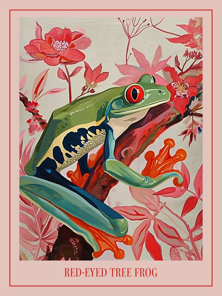 Floral Animal Painting Red Eyed Tree Frog 2 Poster