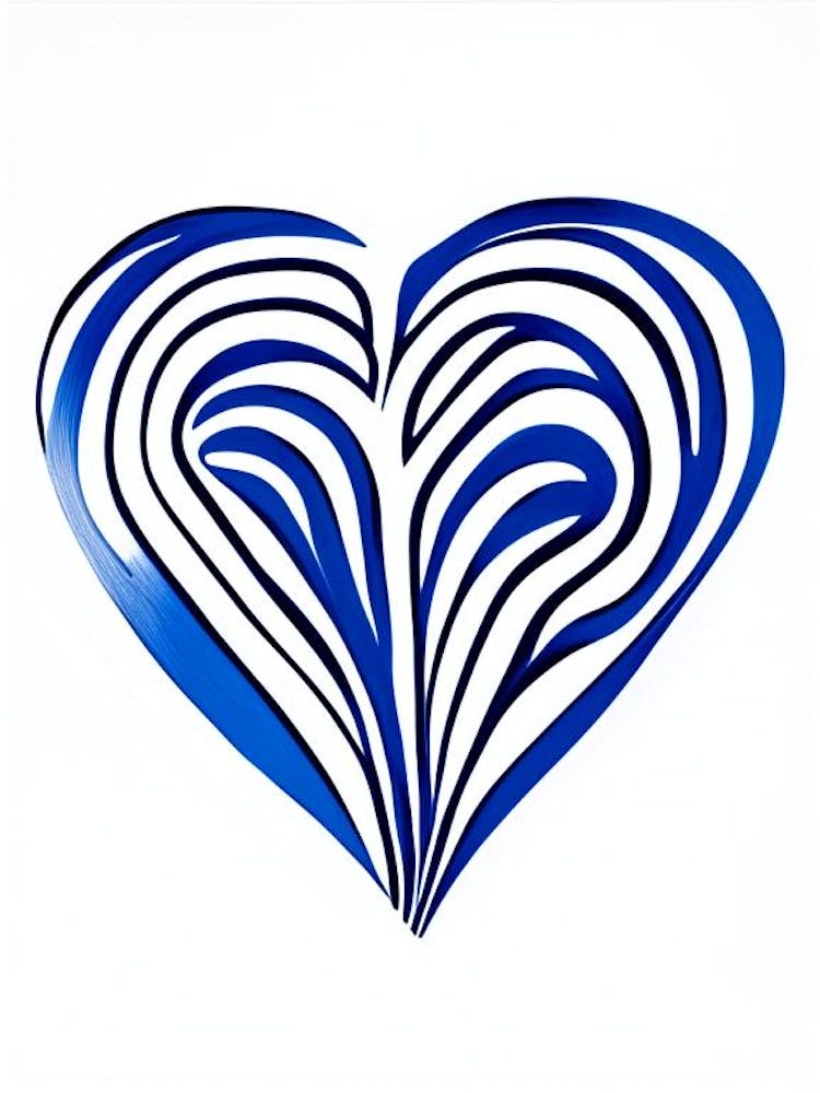 Cœur Joyeux 1 Symbole Dessin au Trait Bleu et Blanc