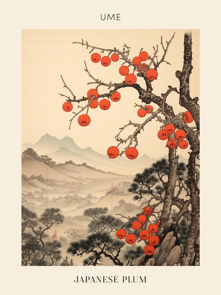 Ume Japanese Plum 3 Japanese Botanical Illustration Poster