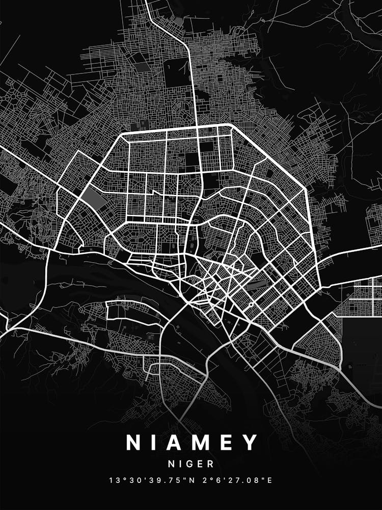 Niamey Niger Black Map