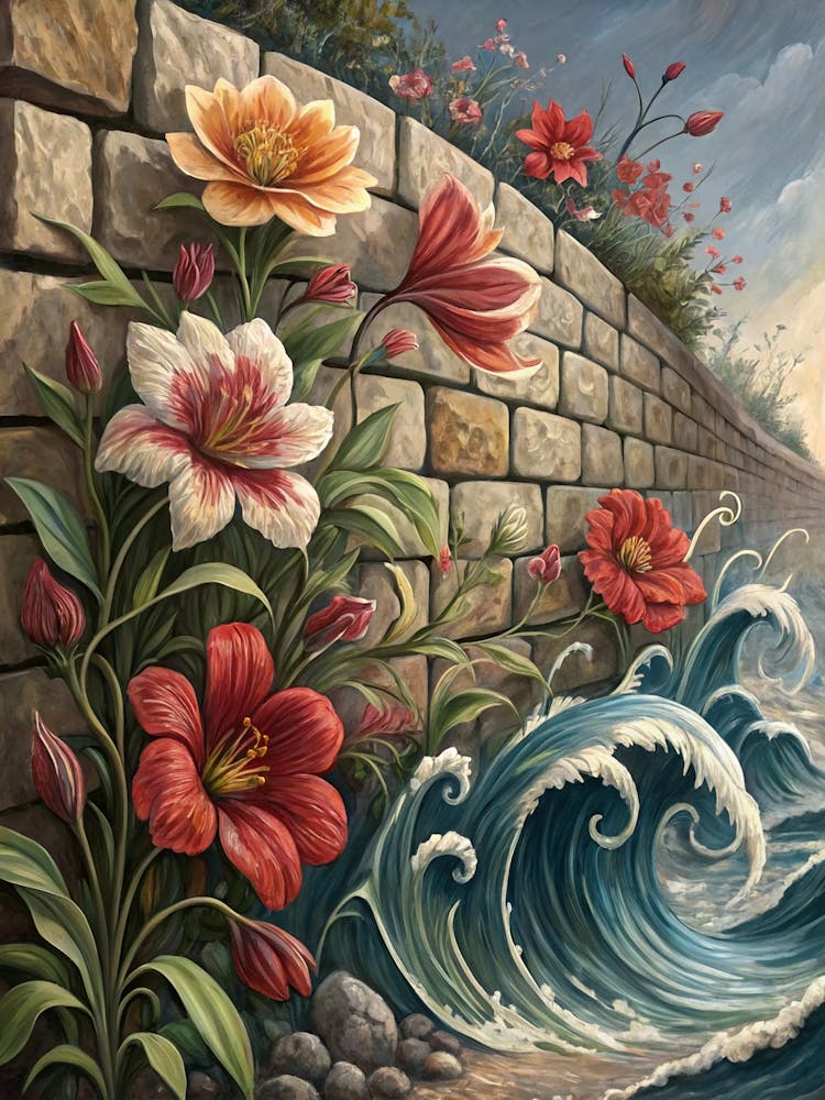 Oil Painting Style Glossy Floral Waves On A Matte