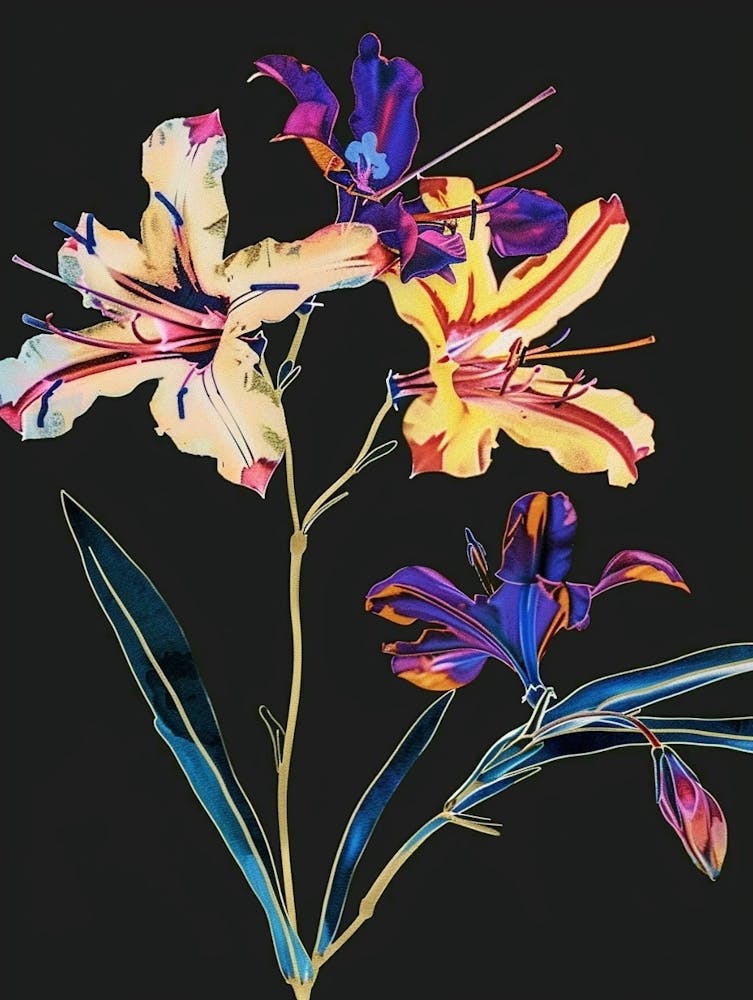 Neon Flowers On Black Larkspur 2