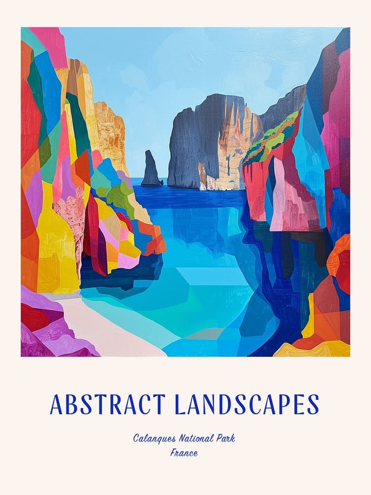 Colourful Abstract Calanques National Park France 3 Poster Blue