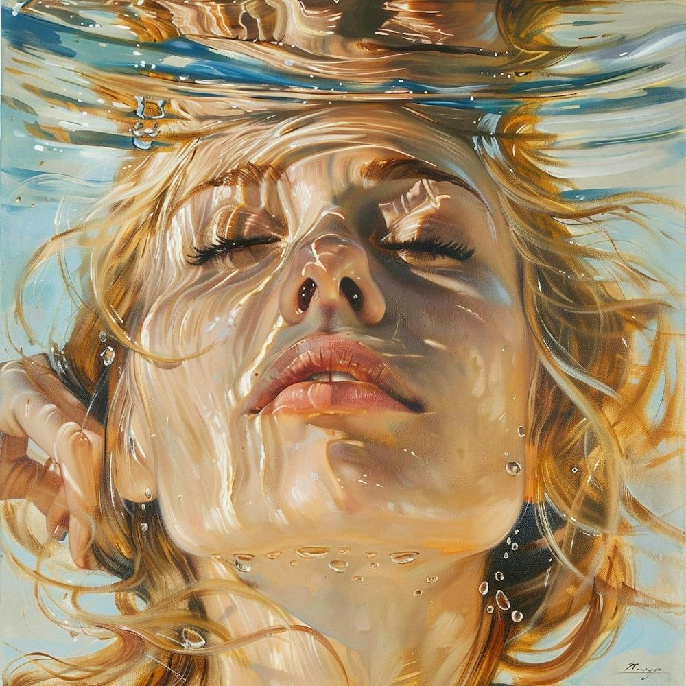 Girl Under Water Photorealistic Oil Painting