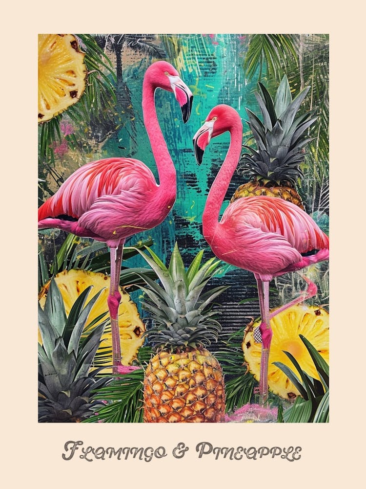 Flamingo & Pineapple Vintage Poster 5
