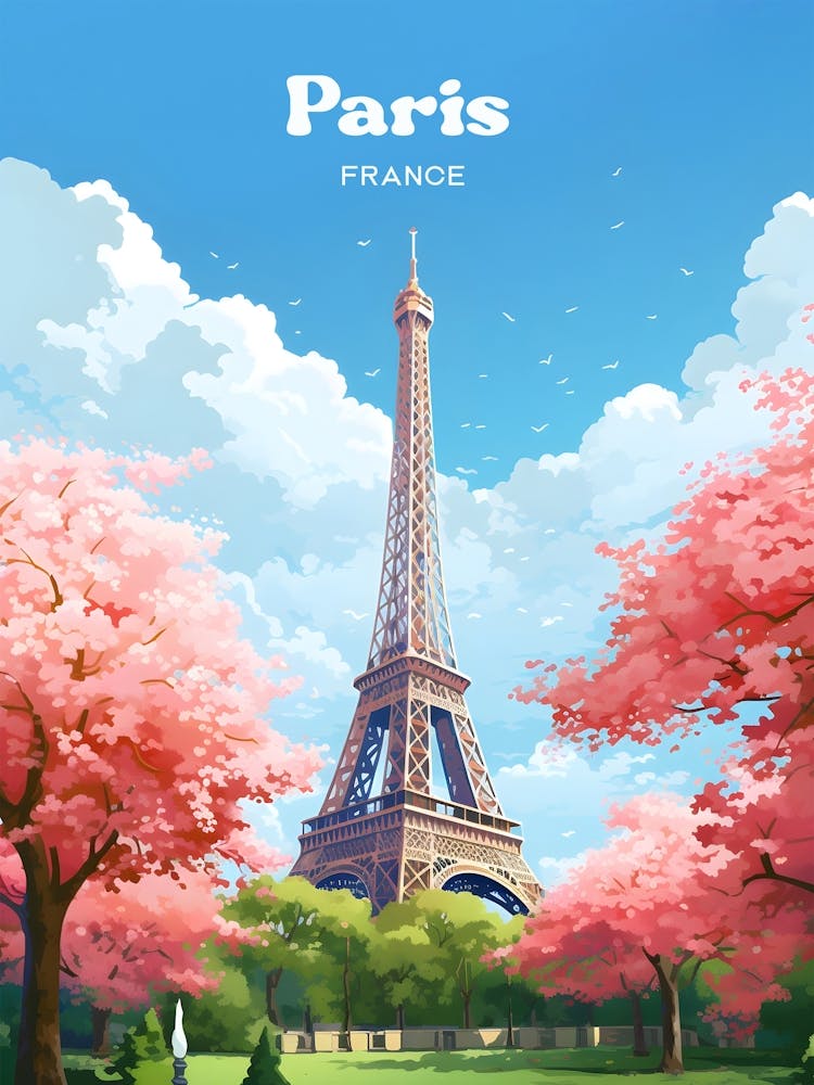 Paris France Spring Modern Travel Illustration