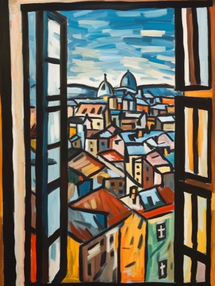 Window View Of Stockholm Sweden In The Style Of Cubism 1