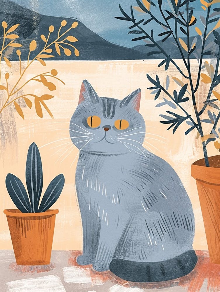 British Shorthair Cat Storybook Illustration 1