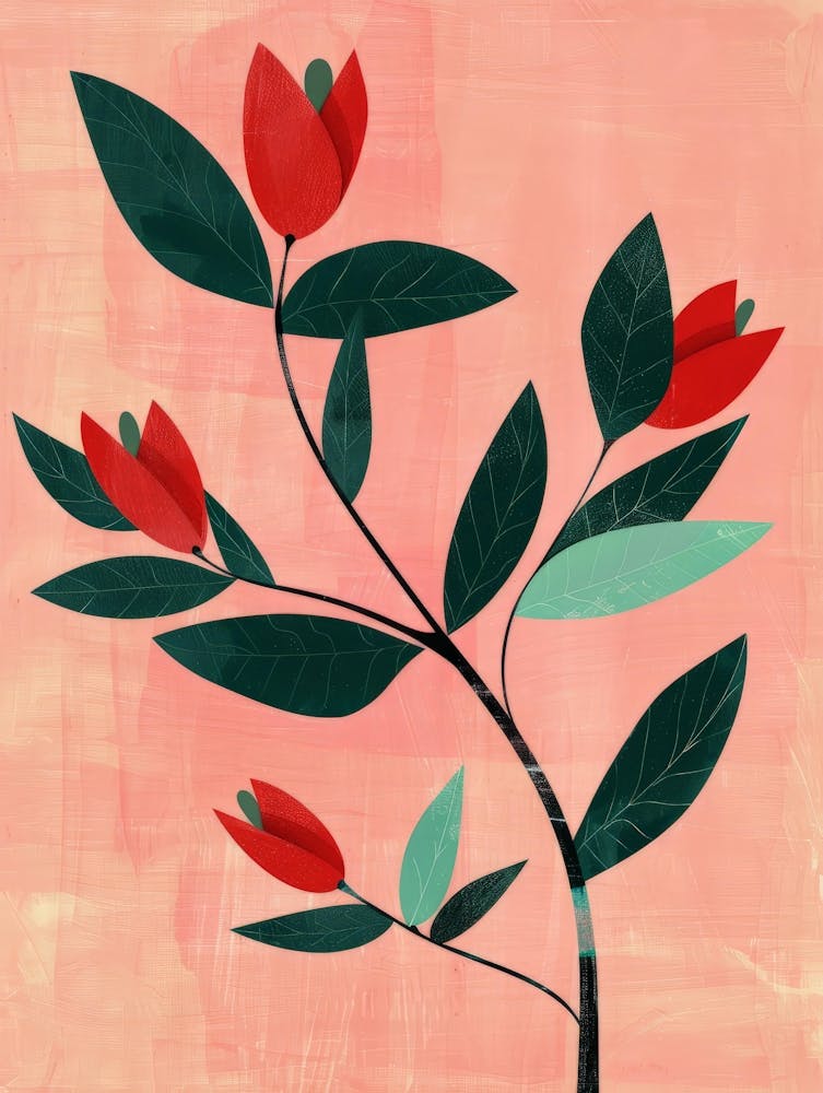 Rote Blumen auf einem Ast