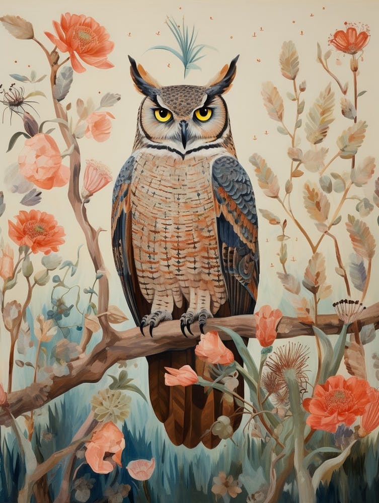 Grand-duc d'Amérique 2 - Peinture d'Oiseau Détaillée