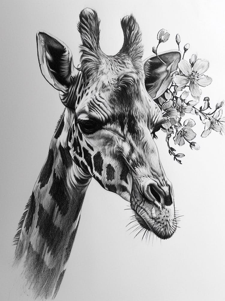 Giraffe mit dem Kopf in den Blumen 3