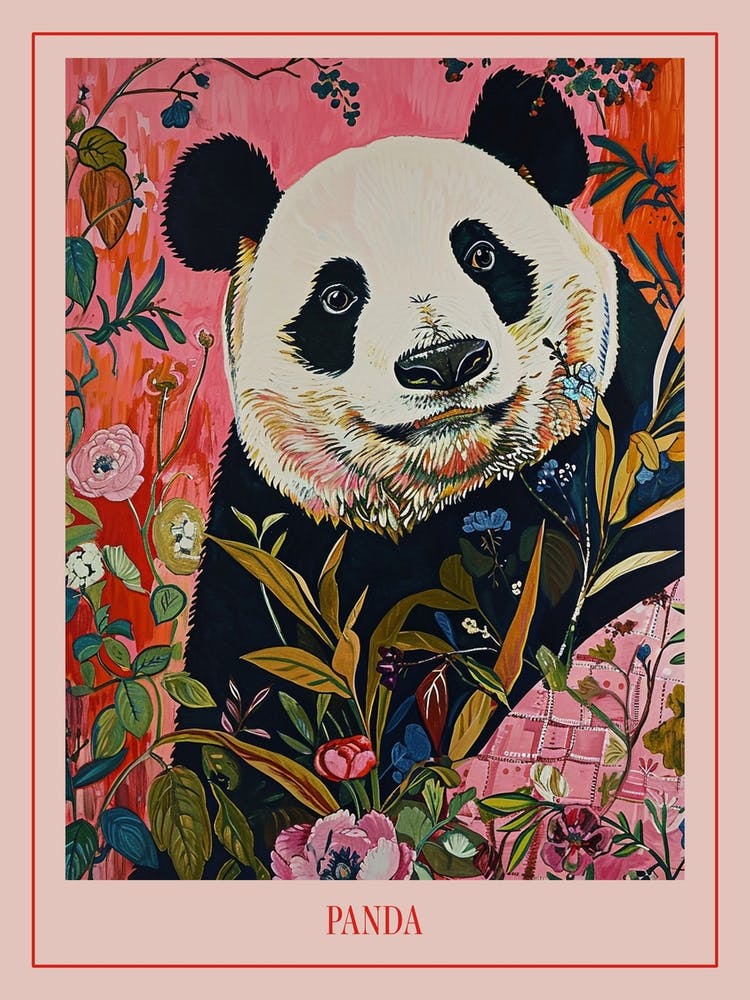 Floral Animal Painting Panda 1 Poster
