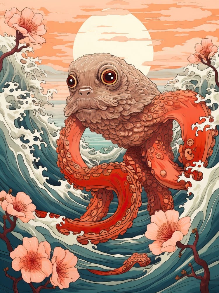 Otter Animal Drawing In The Style Of Ukiyo E 1