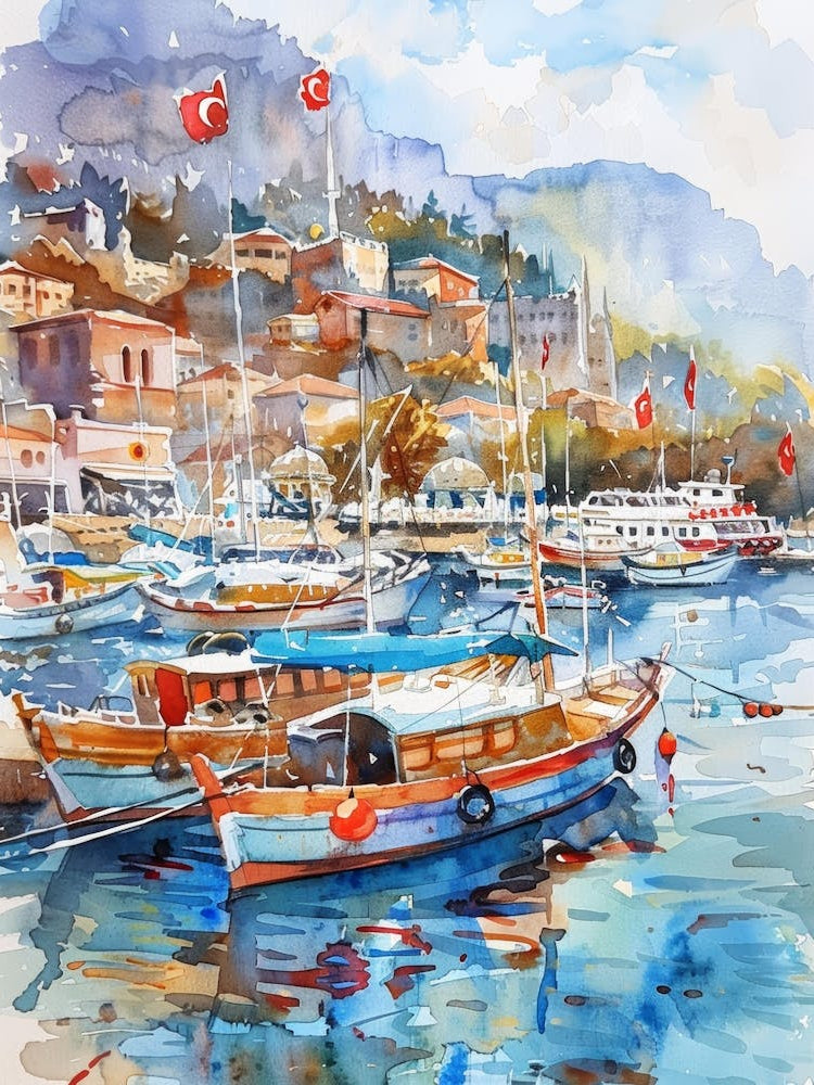 Watercolor Of A Harbor