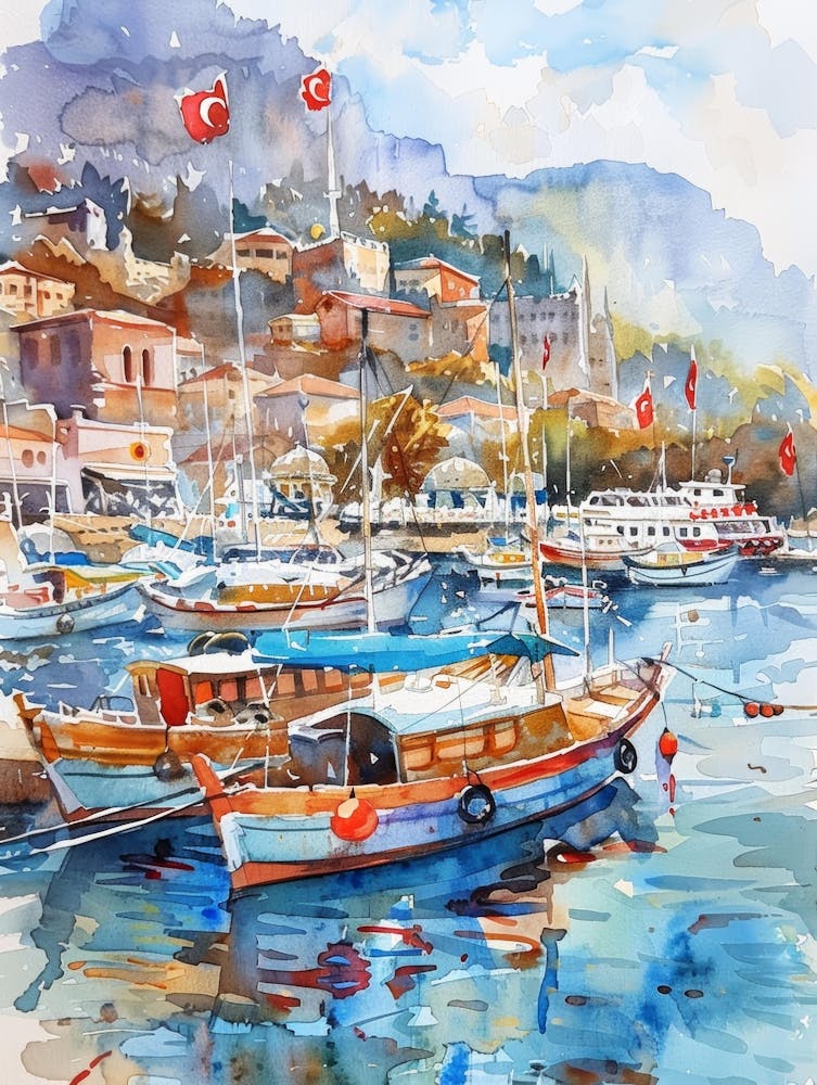 Watercolor Of A Harbor