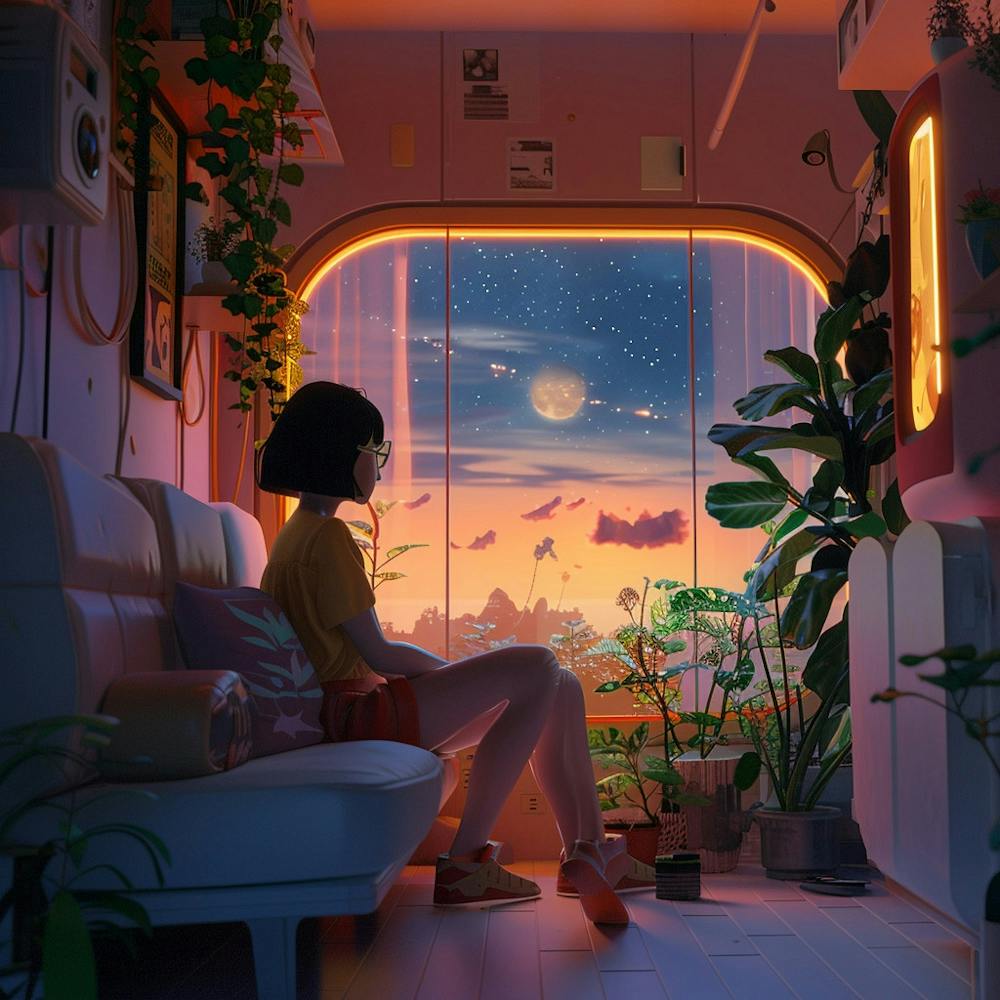 Girl Looking Out Of A Window 1