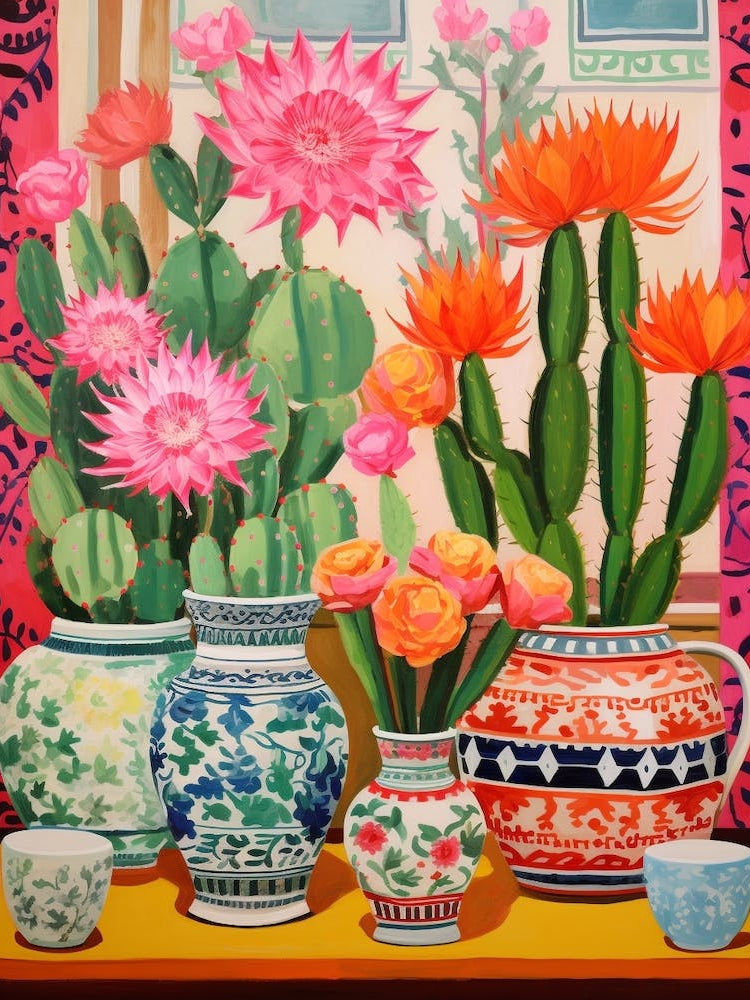 Cactus Painting Maximalist Still Life Echinocereus Cactus 4