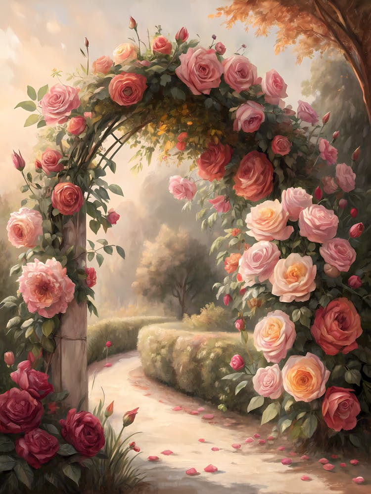 Oil Painting Style Floral Arch Of Pink And Peach