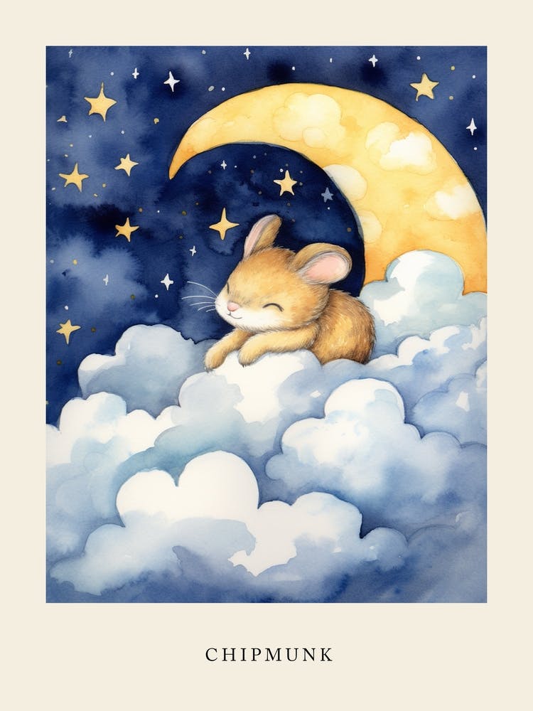 Baby Chipmunk 2 Sleeping In The Clouds Nursery Poster