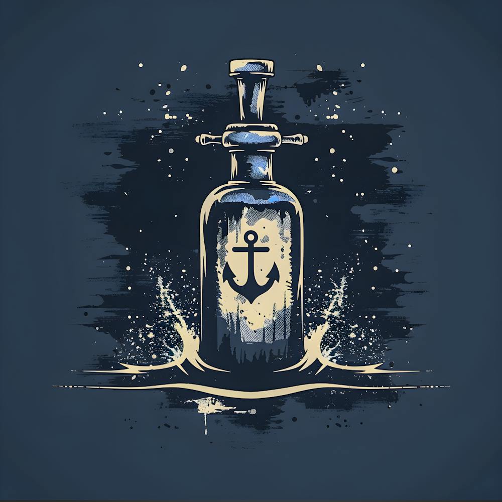 Nautical Anchor Art - Vintage Bottle Illustration