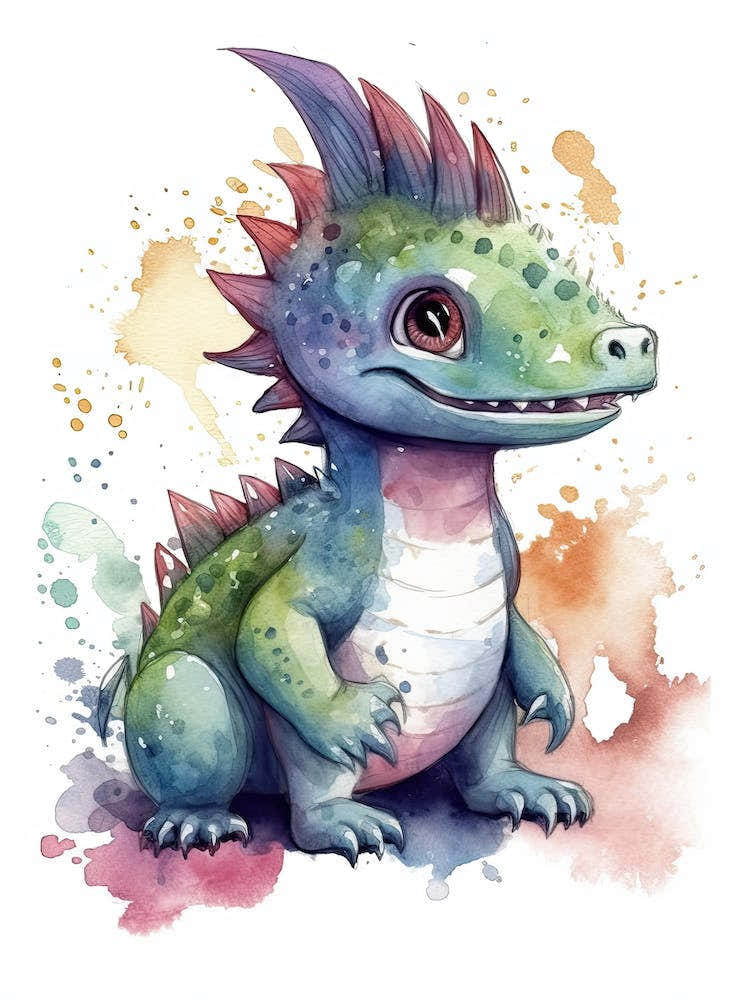 Tsintaosaurus Cute Dinosaur Watercolour 2