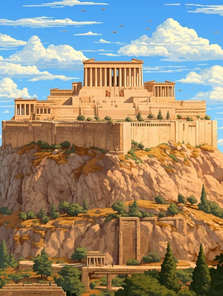 Acropolis Of Athens Pixel Art 1