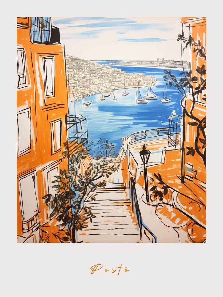 Porto Portugal Orange Drawing Poster