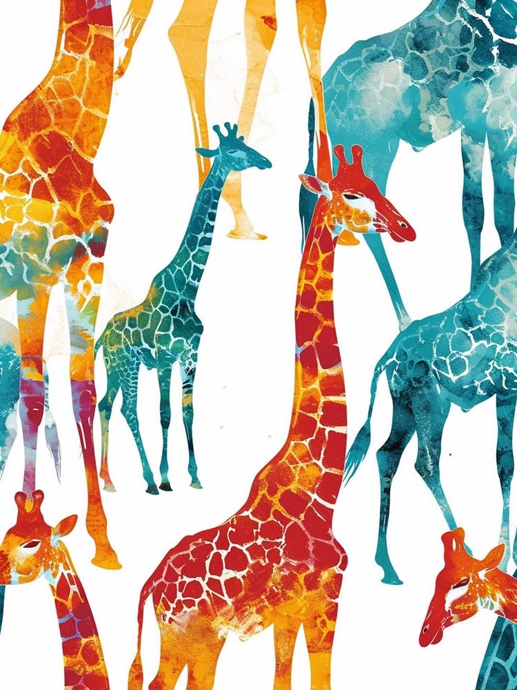 Giraffe Watercolour Colourful Pattern 4