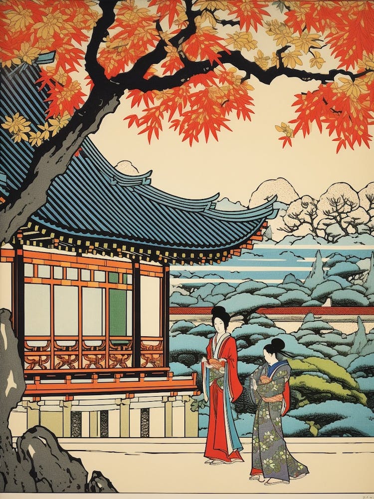 Nijo Castle, Japan Vintage Travel Art 3
