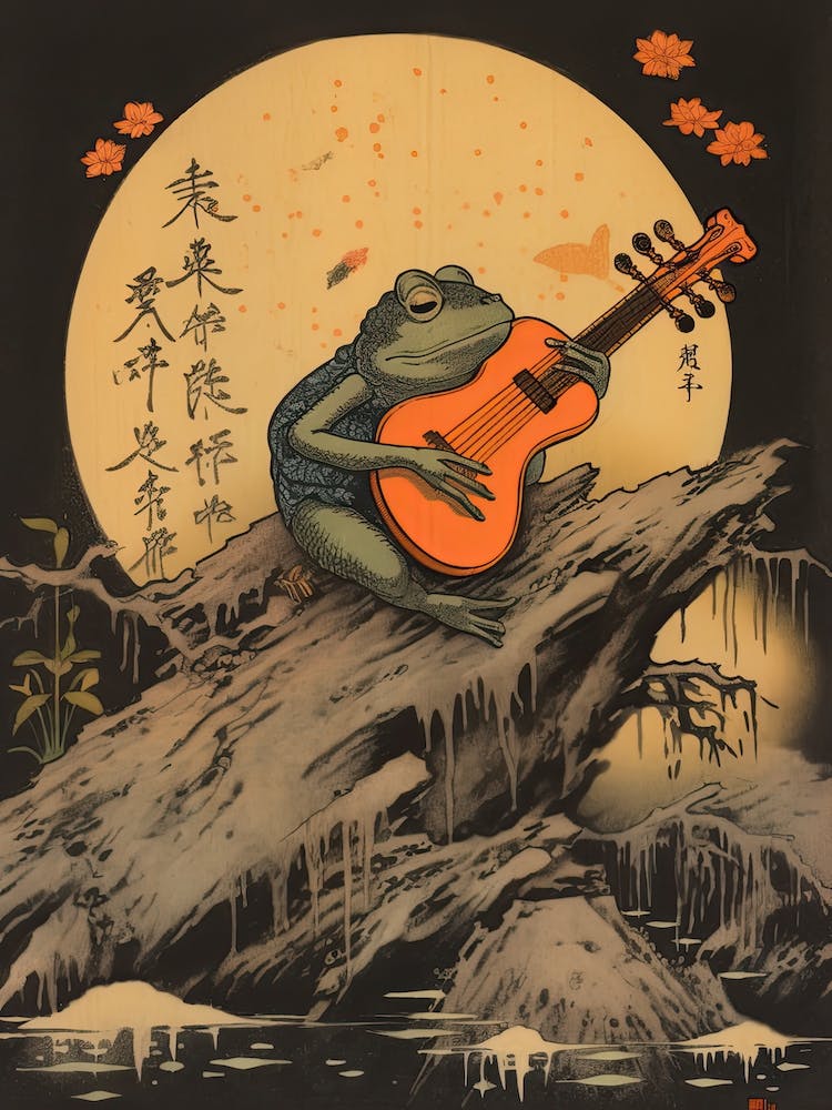 Frog Playing Guitar,  Matsumoto Hoji Inspired Japanese 1