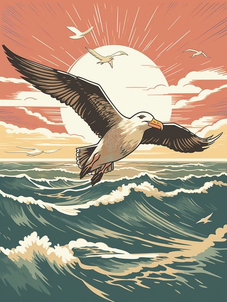 Vintage Bird Linocut Albatross 2