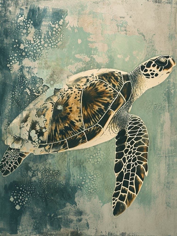 Textured Sea Turtle Swimming Painting 8