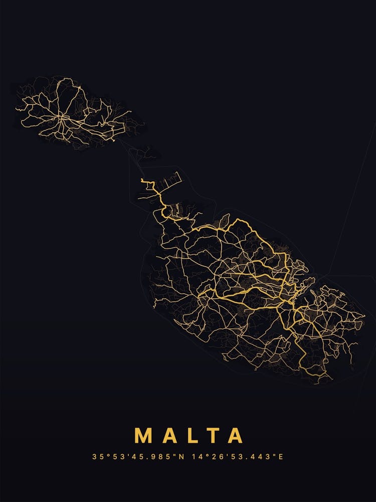 Malta Black And Gold Map