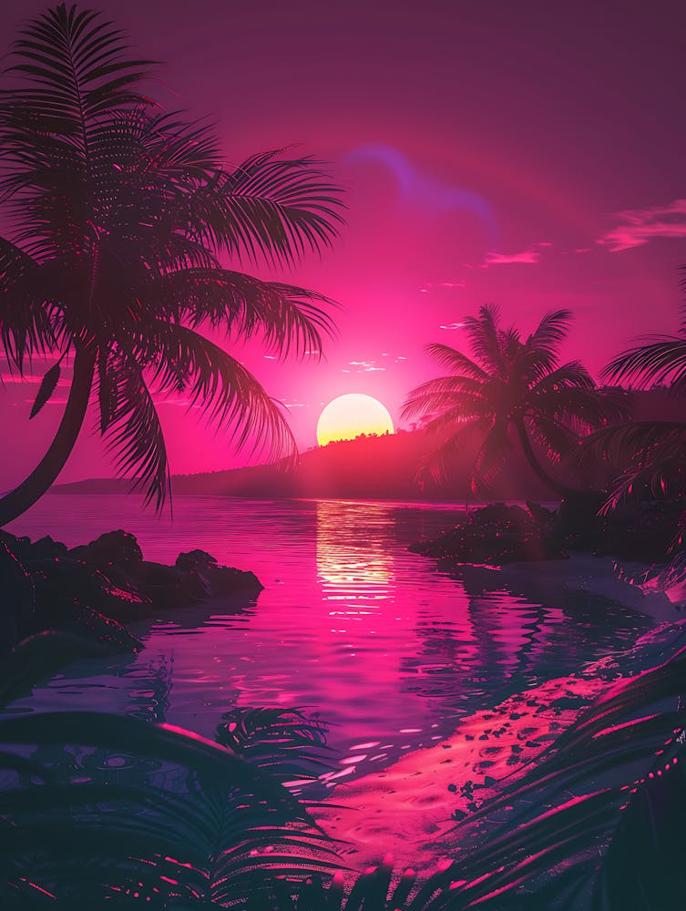 Synthwave Sonnenuntergang am Strand 4