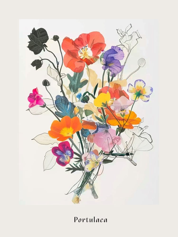 Portulaca 1 Collage Flower Bouquet Poster